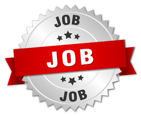 job 3d silver badge with red ribbon