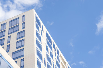 Office building with blue windows