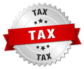 tax 3d silver badge with red ribbon