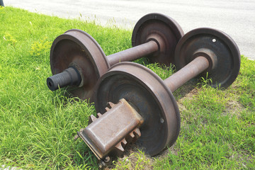 Abandoned  train two wheels on the grass