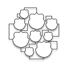 Badge multiple empty frames linked together on white background