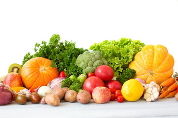 Fototapeta na wymiar Huge group of fresh vegetables and fruits.