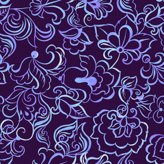 watercolor flowers seamless vector pattern
