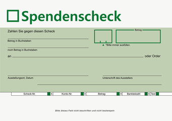 Fototapeta premium Verrechnungs-Spendenscheck grün