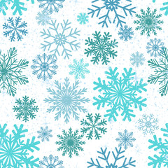 Fototapeta na wymiar Seamless winter background with snowflakes. Colorful Christmas pattern.