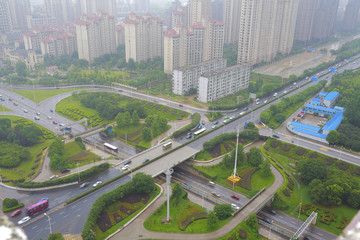 Aerial view of city overpass