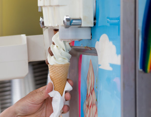 Swirled ice cream from machine