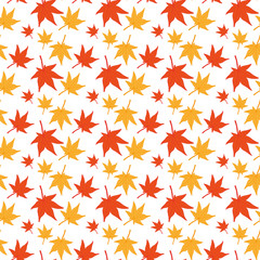 Maple leaves seamless pattern. Japanese maple pattern isolated on white. Falling leaves 