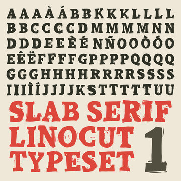 Home made slab serif linocut typeset
