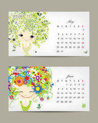 Calendar 2016, may and june months. Season girls design