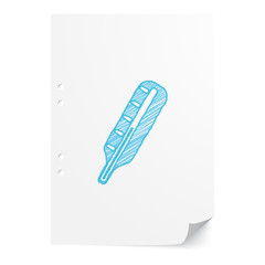 Blue handdrawn Thermometer illustration on white paper sheet wit