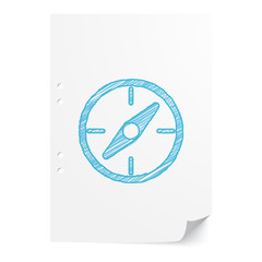 Blue handdrawn Compass illustration on white paper sheet with co