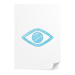 Blue handdrawn Eye Sight illustration on white paper sheet with