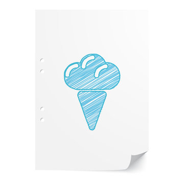 Blue handdrawn Ice Cream illustration on white paper sheet with