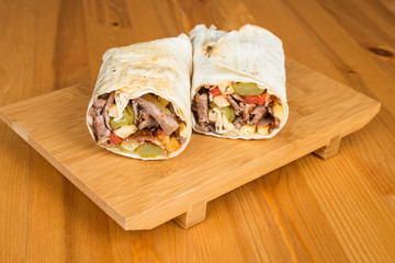 Traditional Turkish Durum with meat, Turkish Wrap