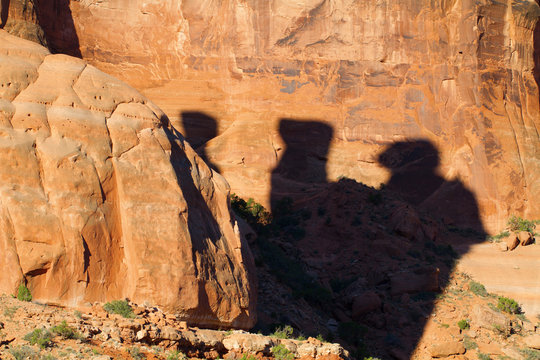Shadow of The Three Gossips rock formation in Arches National Park near Moab, Utah