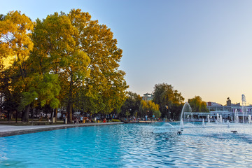 Fototapeta na wymiar Sunset at Singing Fountains in City of Plovdiv, Bulgaria