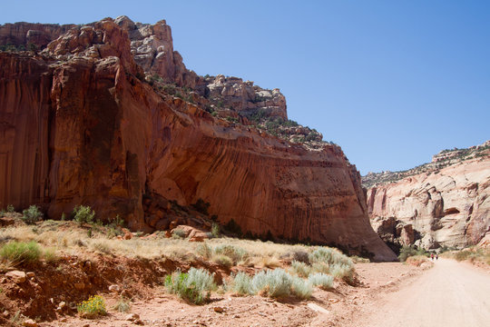 Road through the famous Grand Wash in Capitol Reef National Park in Utah