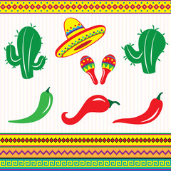Mexico elements, ornament and pattern. Vector illustration