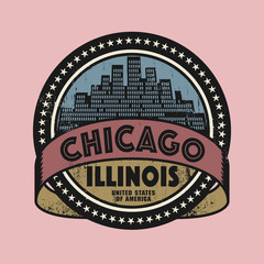 Obraz premium Grunge rubber stamp with name of Illinois, Chicago