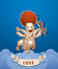 Vector angel cupid rejoicing on a blue background. The text is written in curves.