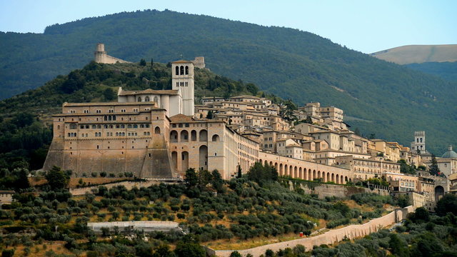 Panorama of Assisi (Italy) with Saint Francis Cathedral