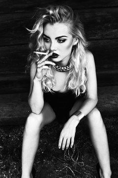 Girl smoking a cigarette 