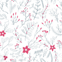 Seamless floral pattern with winter plants.