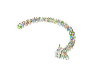 Concept of teamwork, Many people build in the form of an arrow. Cartoon style image.