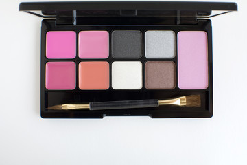 top view of pink and brown tone make up palette