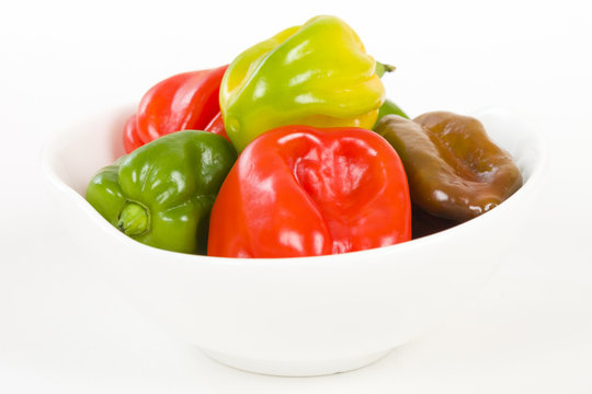 Scotch Bonnet - Hot chilli pepper in a white bowl.
