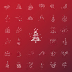 Fototapeta na wymiar Christmas and celebration Icon set on red blur background.Vector