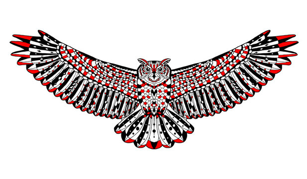 Zentangle stylized eagle owl. Sketch for tattoo or t-shirt.