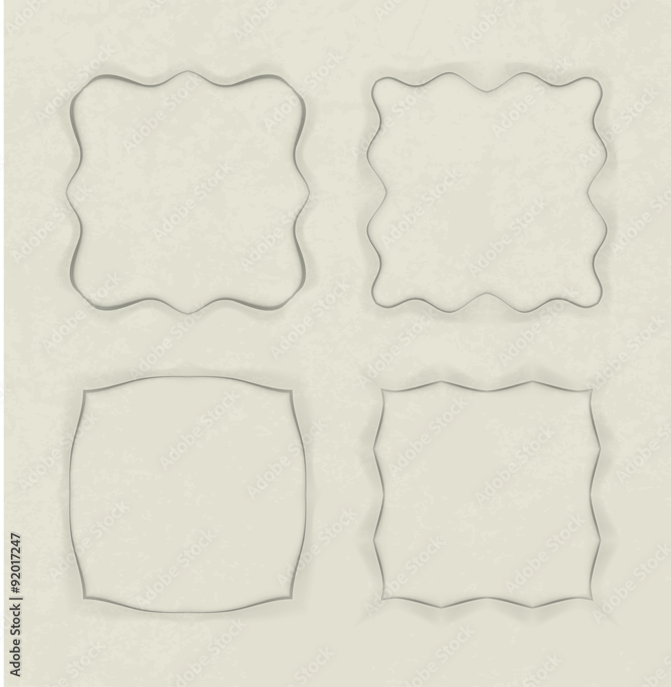 Poster set of 4 unusual frames in cut of paper style on aged background