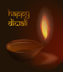 Burning diya on Diwali Holiday background vector illustration wi - obrazy, fototapety, plakaty