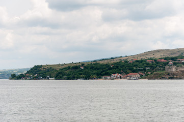 Fototapeta premium Town on the shores of the Danube River in Serbia