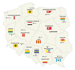 Poland administrative map with flags