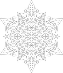 Fototapeta na wymiar Outlines of snowflake in mono line style for coloring, coloring