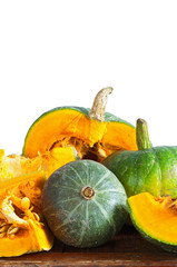 Autumn pumpkins on white background