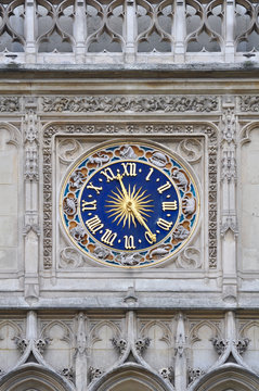 Close up exterior of the clock with zodiac sign of Saint-Germain l'Auxerrois church