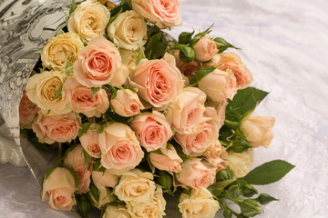 Beautiful wedding bouquet of beige roses