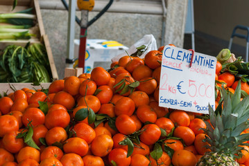 Orange tangerines in a food market in Italy