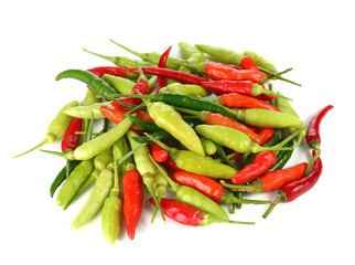 Hot green chili or chilli pepper isolated on white background