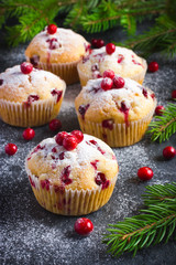 Cranberry muffins with powdered sugar