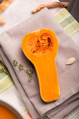 Tasty pumpkin, herbs and bread