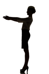 silhouette of a busy business woman backlight studio