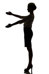 silhouette of a busy business woman backlight studio