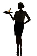 silhouette of a busy business woman backlight studio