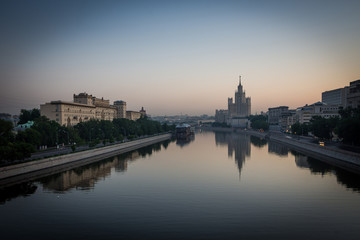 Naklejka na ściany i meble Moscow skyscraper at the dawn of spring, Russia