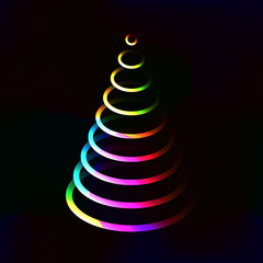 Neon color lights shining Christmas tree made from circle layers